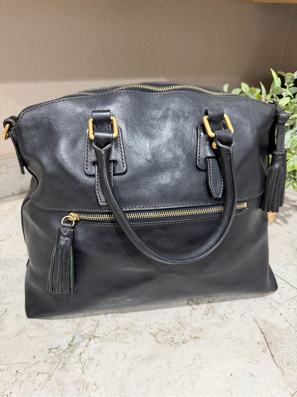 Dooney & Bourke Black Leather Florentine Clayton Satchel - Picture 3 of 13
